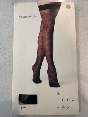 a new day Black Sheer Thigh-Highs with Floral Lace Top